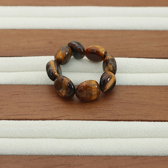 Retro Tiger Skin Stainless Steel Beaded 18K Gold Plated Rings