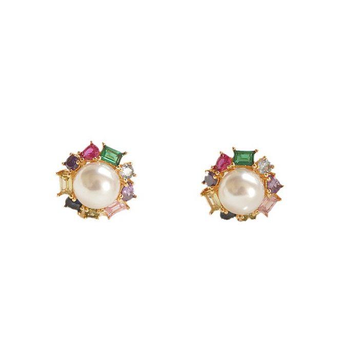 1 Pair Vintage Style Round Inlay Copper Zircon Ear Studs