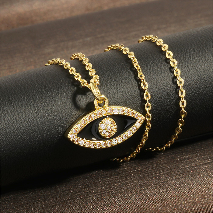 Estilo vintage estilo simples olho do diabo cobre esmalte chapeamento inlay zircon 18k banhado a ouro pingente colar