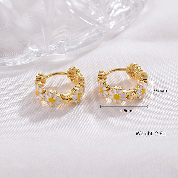 1 Pair IG Style Sweet Daisy Enamel Plating Copper 14K Gold Plated Earrings