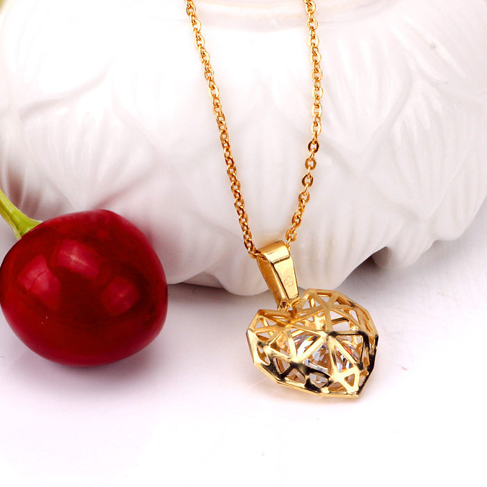 Fashion Heart Shape Stainless Steel Inlay Zircon Earrings Necklace 1 Set