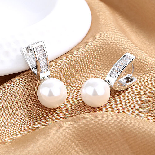 1 Pair Fashion Geometric Copper Plating Artificial Pearls Earrings