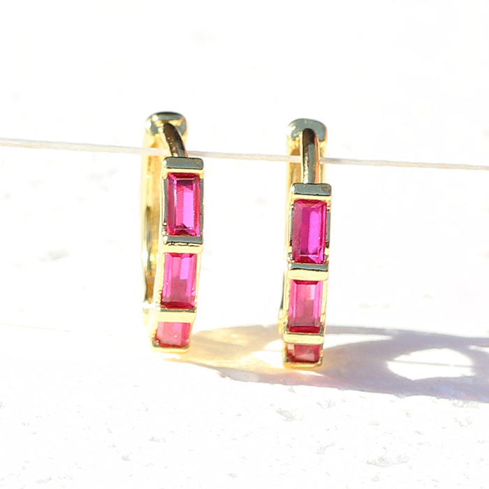 1 Pair Simple Style Geometric Copper Inlay Zircon 18K Gold Plated Earrings