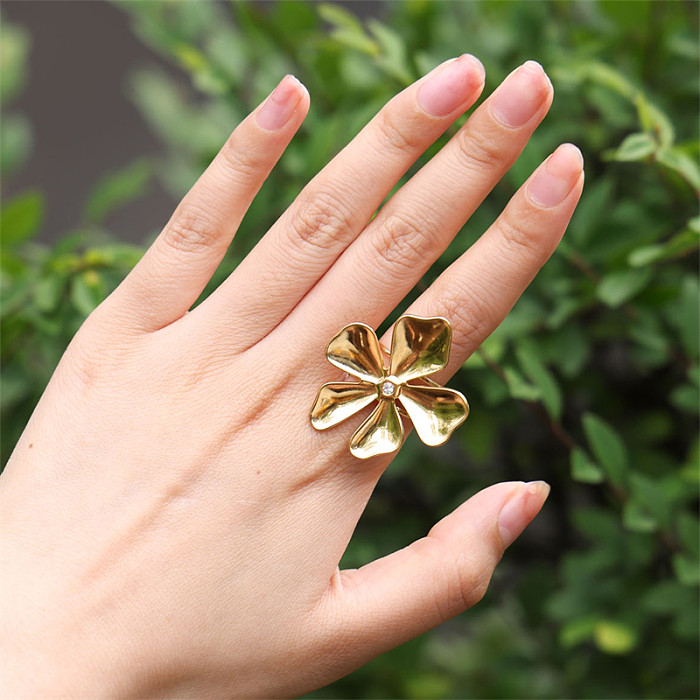 Offene Ringe aus Edelstahl mit Urlaubs-Streetwear-Blume