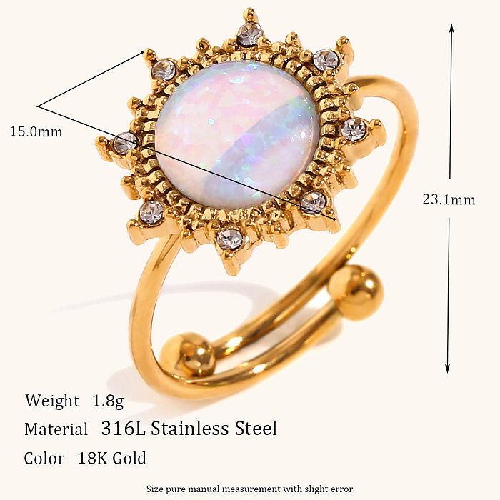 Lady Geometric Stainless Steel Plating Inlay Artificial Gemstones 18K Gold Plated Open Rings