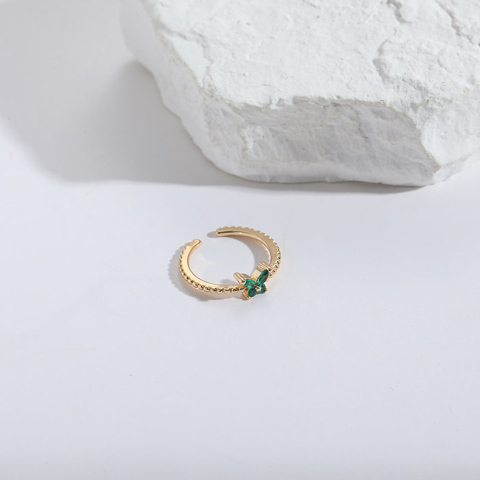 1 peça de anel aberto de zircão com incrustações de cobre e borboleta da moda