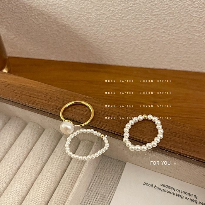 1 peça de anéis de retalhos de cobre de pérola artificial redondos de estilo simples
