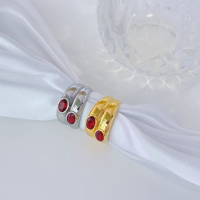 Ovale Ringe im Vintage-Stil mit Titan-Stahlbeschichtung, Inlay-Zirkon und 18-Karat-Vergoldung
