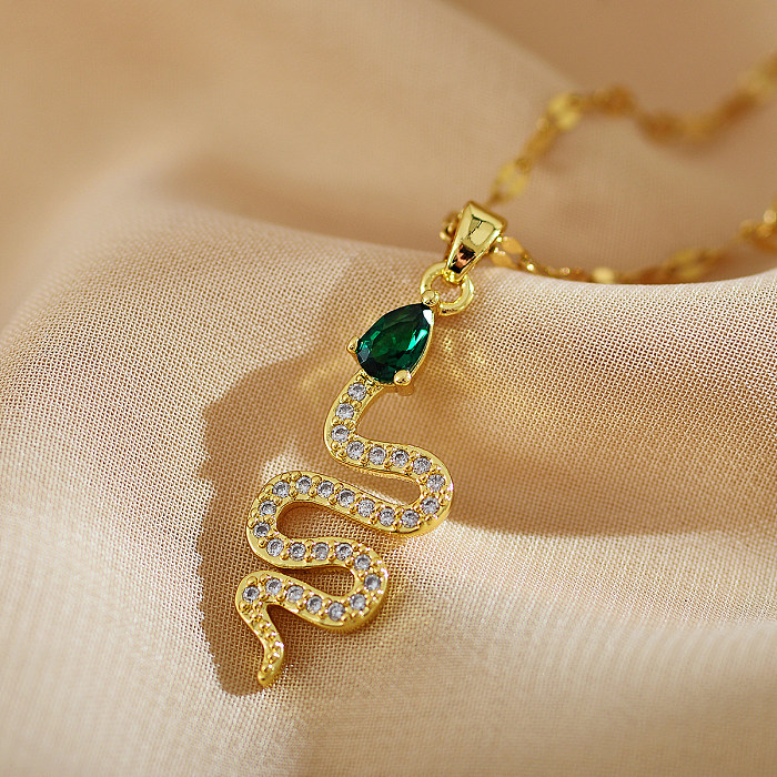 Simple Style Snake Copper Inlay Zircon Necklace