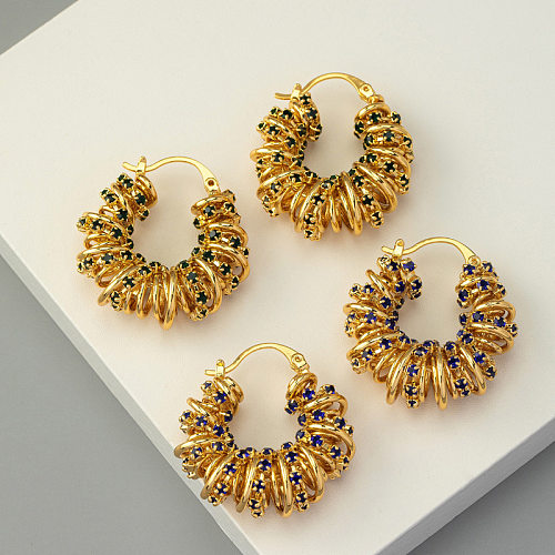 1 Pair Casual Simple Style Round Plating Inlay Brass Zircon Earrings