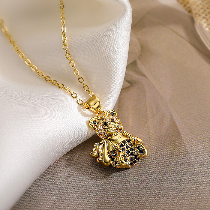 Collier pendentif plaqué or 18 carats avec incrustation de cuivre en forme de petit ours de style simple