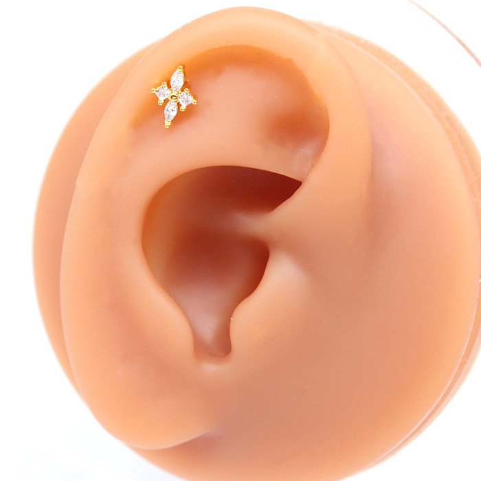 1 Piece Cute Sweet Solid Color Plating Inlay Stainless Steel Copper Zircon Gold Plated Ear Studs