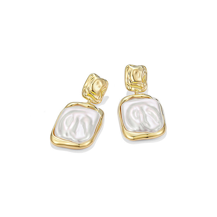 Boucles d'oreilles pendantes en cuivre, 1 paire, Style Vintage, placage carré, incrustation de perles artificielles