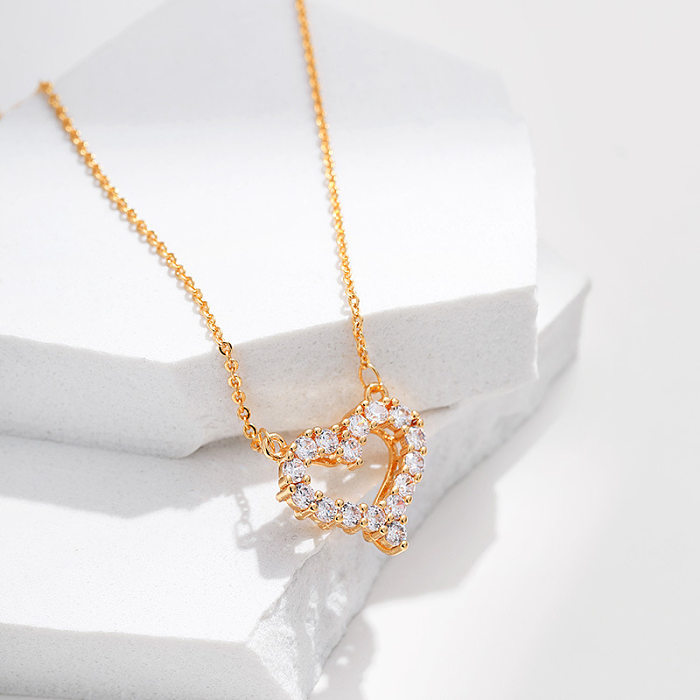 Cute Heart Shape Copper 18K Gold Plated Zircon Pendant Necklace In Bulk