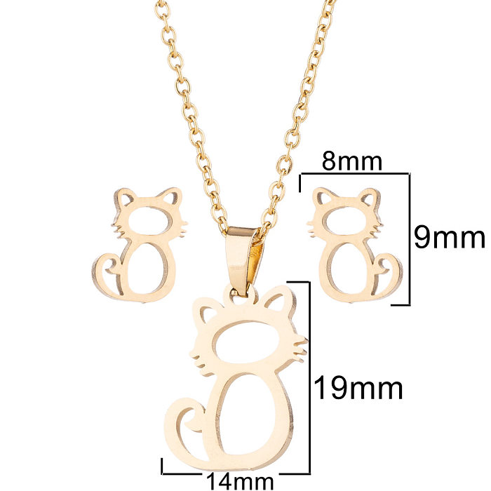Fashion Cat Stainless Steel Plating Hollow Out Jewelry Set 2 Pieces
