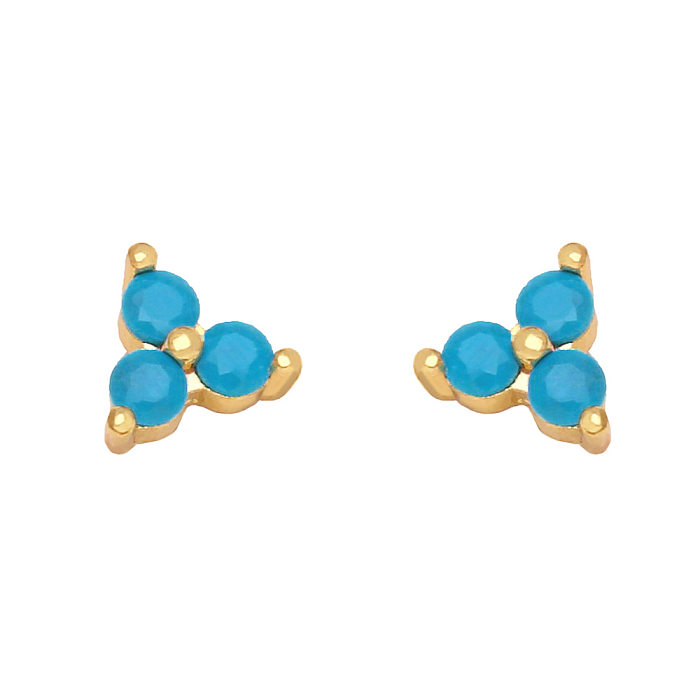 Simple Copper Inlaid Zircon Triangle Earrings