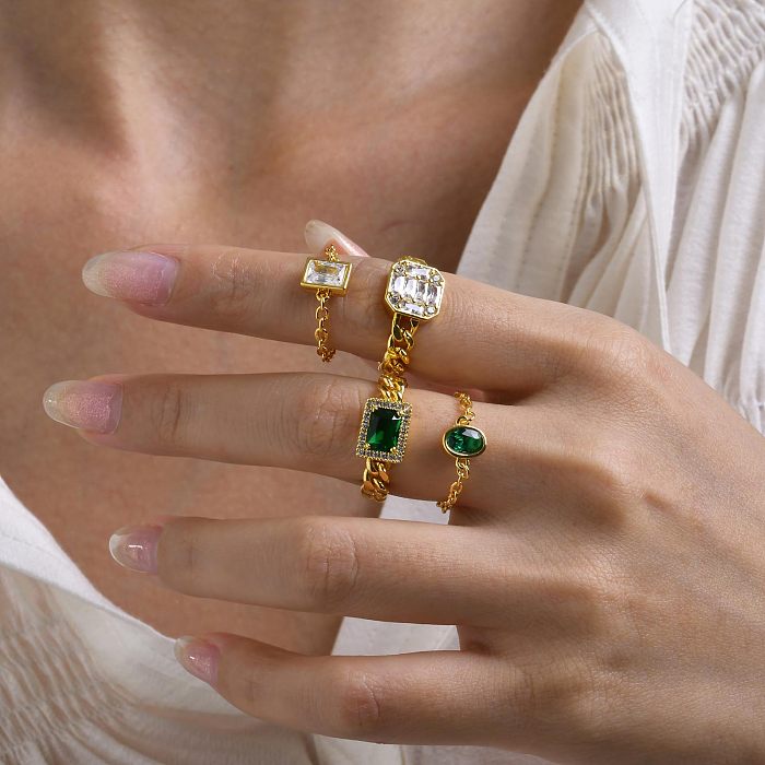 Anéis banhados a ouro geométricos elegantes do zircão do embutimento do chapeamento de bronze do estilo simples