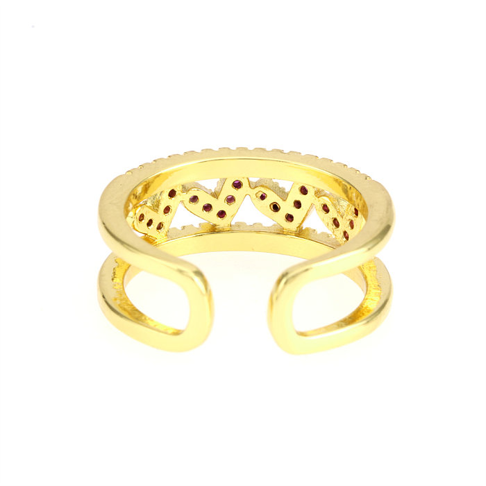 INS Style Heart Shape Copper Plating Inlay Zircon Gold Plated Open Ring