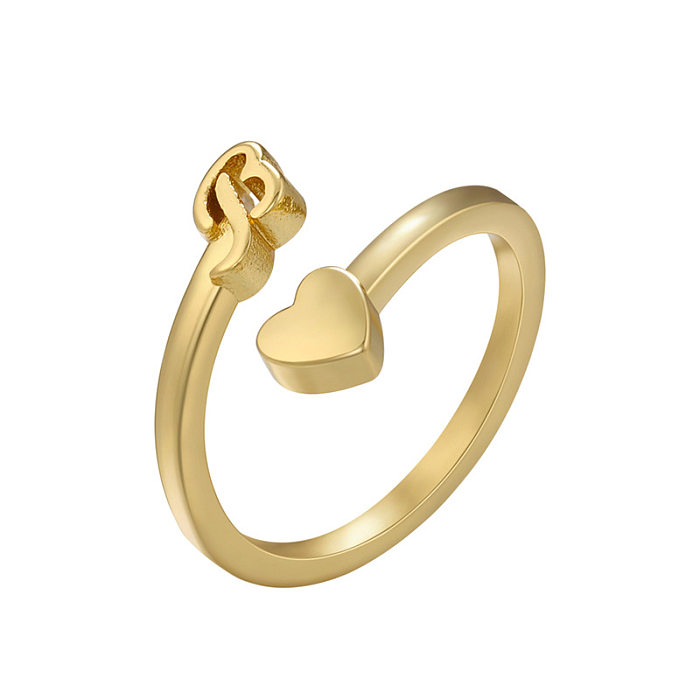 Fashion Letter Heart Shape Copper Plating Zircon Open Ring