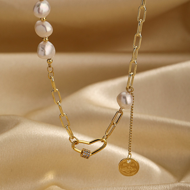 Herzförmige Halskette im IG-Stil mit Kupferperlenbeschichtung und Zirkoneinlage, 18 Karat vergoldet