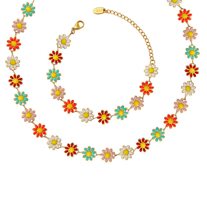 Bohemian Flower Titanium Steel Enamel Women'S Bracelets Necklace