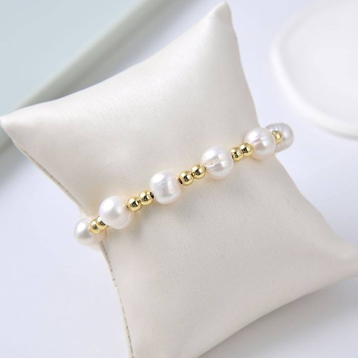 Mode Coeur Forme Perle Cuivre Tricot Placage Bracelets 1 Pièce 3 Pièces