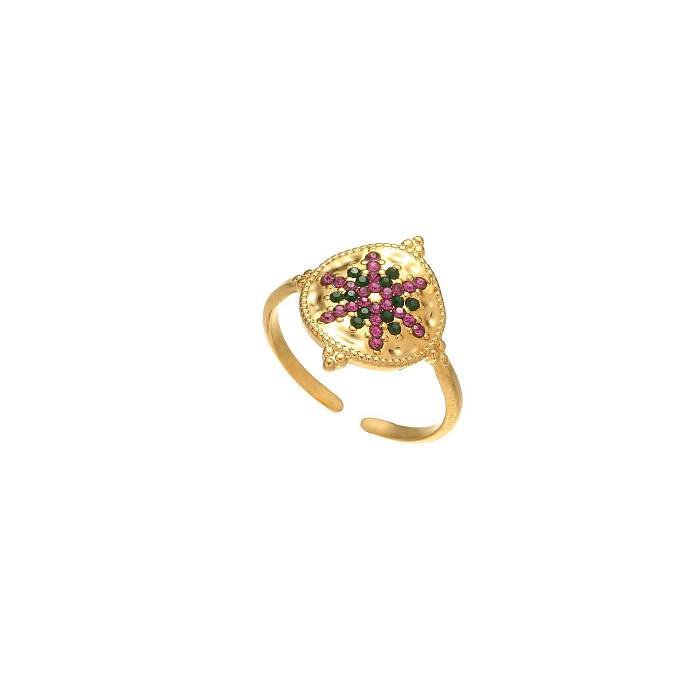 Original Design Flower Titanium Steel Plating Inlay Zircon Open Rings