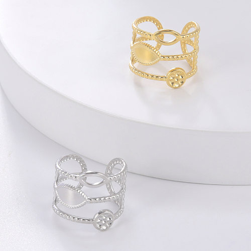 Best Seller In Europe And America 18K Gold Plating Non-Fading Three-Layer Hemp Lace Leaf Brand Open Stainless Steel Ring
