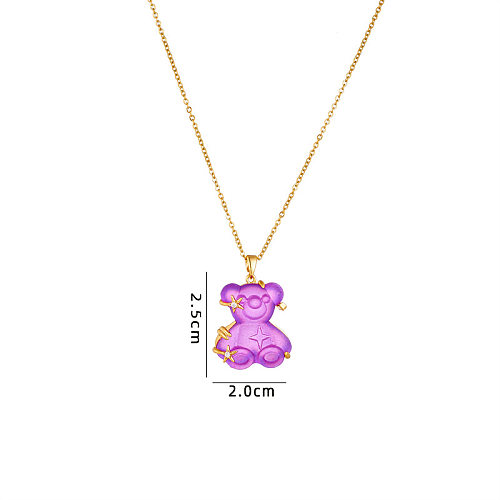 Cute Animal Bear Titanium Steel Copper Zircon Pendant Necklace In Bulk