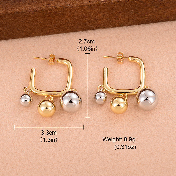 1 Pair Simple Style Round Plating Three-dimensional Copper 18K Gold Plated Drop Earrings