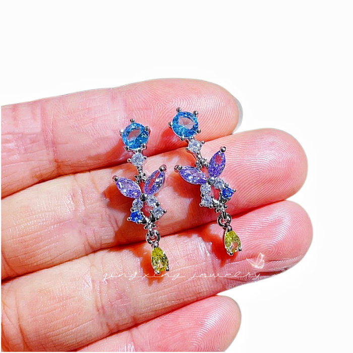 1 Pair Sweet Butterfly Plating Inlay Copper Zircon Drop Earrings