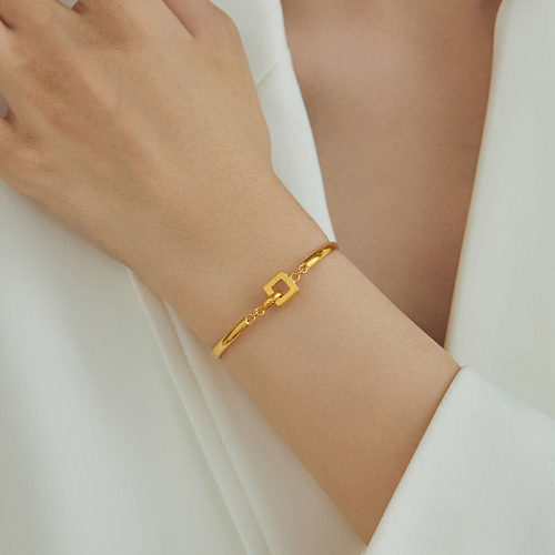 Retro Solid Color Copper Alloy Plating Gold Plated Bangle