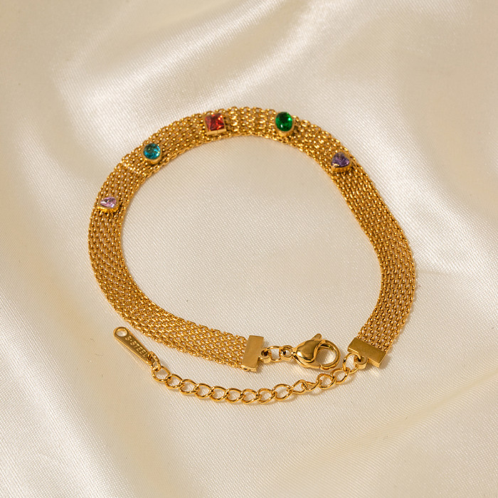 Estilo moderno colorido chapeamento de aço inoxidável inlay gem 18k banhado a ouro pulseiras colar