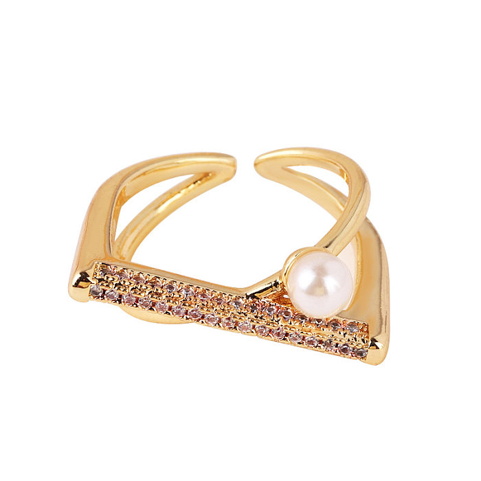 Anillo abierto de circonita perla de cobre con forma de corazón y estrella de estilo INS, a granel