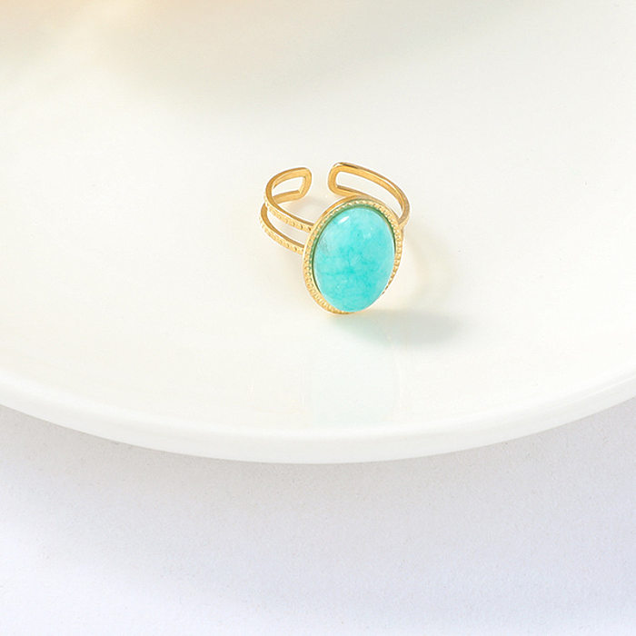 Simple Retro Turquoise Inlaid Opening Adjustable Stainless Steel Ring