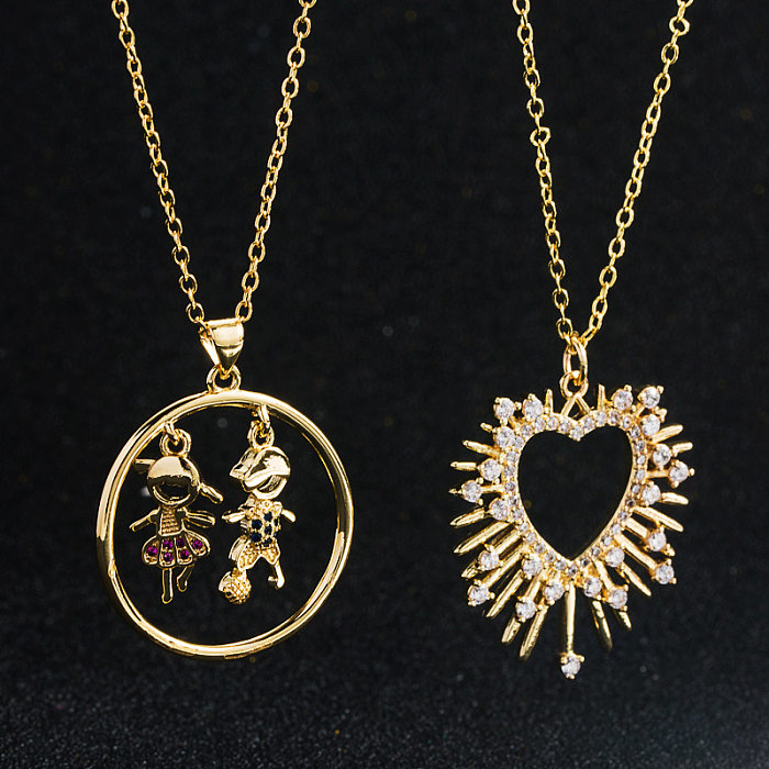 Moda cobre banhado a ouro micro-conjunto zircão em forma de coração colar de dia das mães