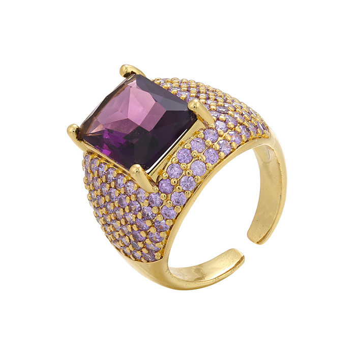 Vintage Colorful Square Diamond Micro-inlaid Zircon Opening Adjustable Ring Wholesale jewelry