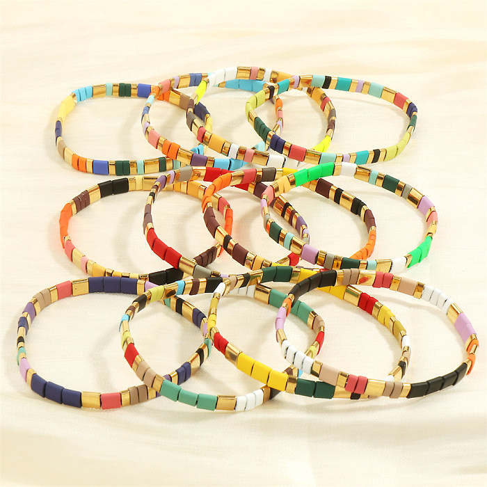 Bohemian Beach Square Copper Beaded Stoving Varnish Plating 18K Gold Plated Bracelets