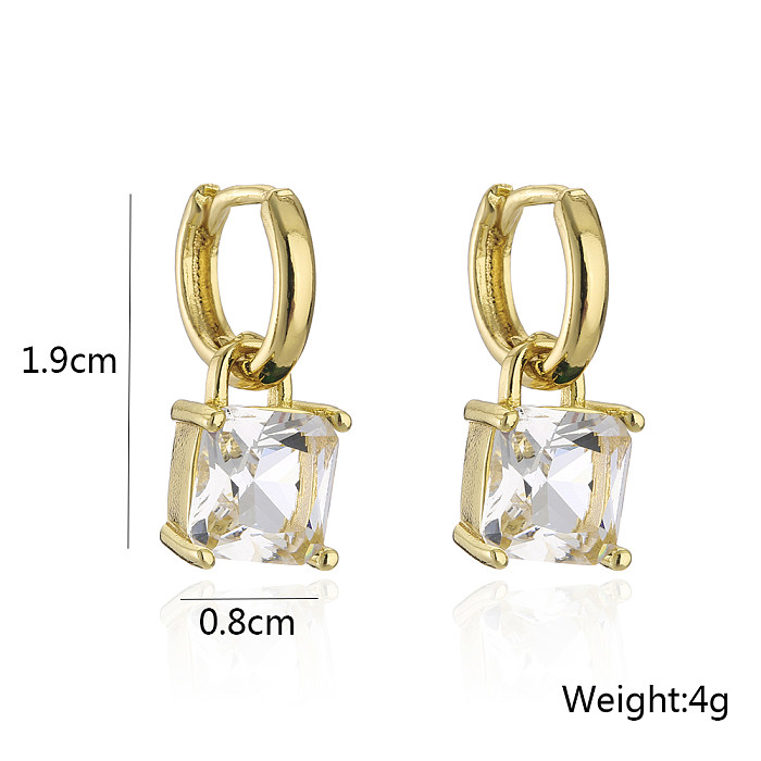 Simple Copper 18K Gold Plated Geometric Square Zircon Earrings