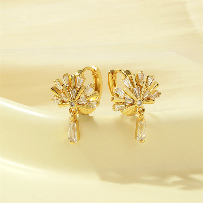 1 Pair Shiny Solid Color Plating Inlay Copper Zircon 18K Gold Plated Earrings