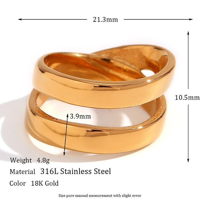 Retro Solid Color Stainless Steel Plating 18K Gold Plated Rings