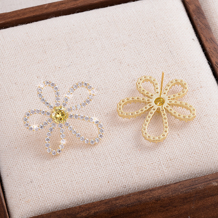 1 Pair Fairy Style Cute Sweet Flower Plating Inlay Copper Zircon 14K Gold Plated Ear Studs