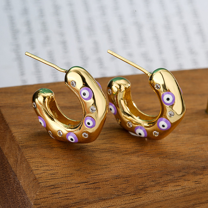 1 Pair Fashion C Shape Devil'S Eye Copper Enamel Inlay Zircon Ear Studs