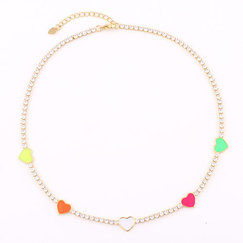 Fashion Heart Shape Brass Enamel Rhinestones Necklace