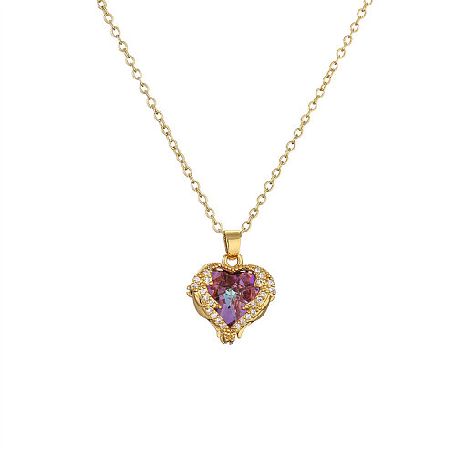 Fashion Rabbit Heart Shape Copper Enamel Inlay Zircon Pendant Necklace 1 Piece
