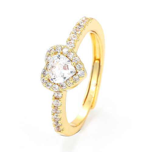 Fashion Heart Shape Copper Rings Plating Inlay Zircon Copper Rings