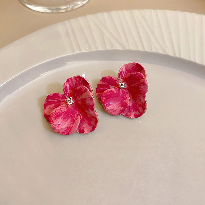 1 par de brincos de gota estilo simples flor cobre esmalte strass brincos de orelha