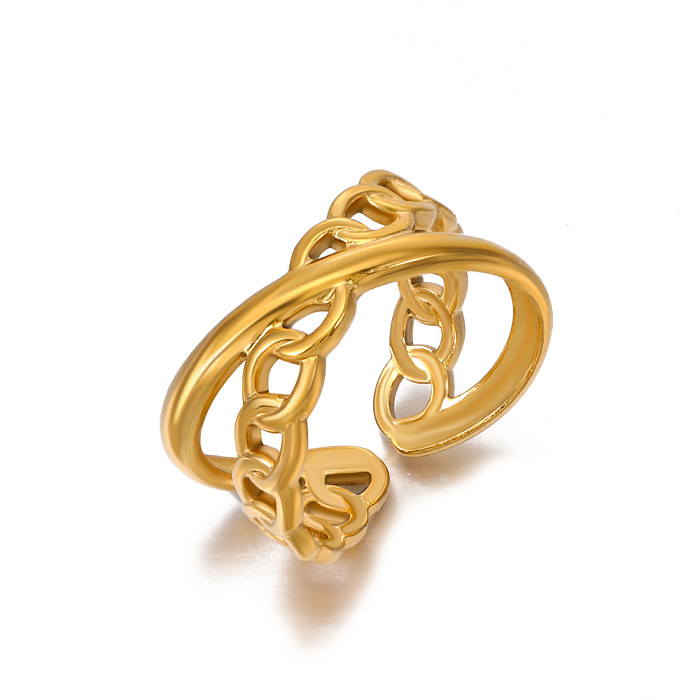 Hip-Hop Asymmetrical Stainless Steel Plating 18K Gold Plated Open Rings