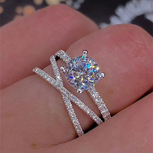 Novo anel de diamante de zircônia com oito corações e oito flechas, enrolamento duplo, anel de cobre