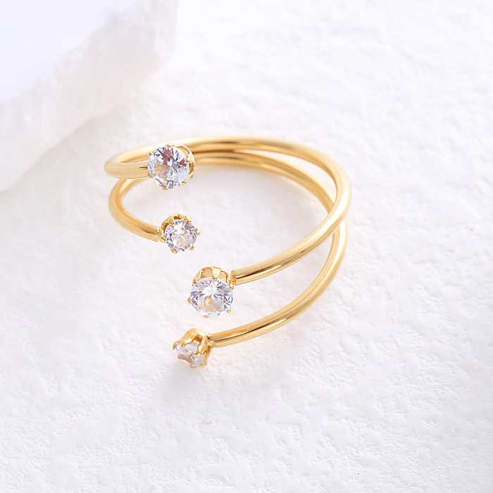 Simple Style Stainless Steel Plating Inlay Zircon 24K Gold Plated Open Ring